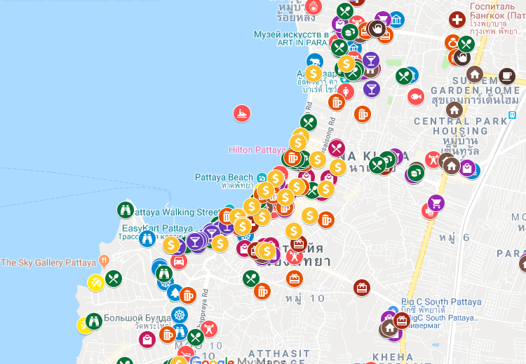 Карта паттайя с магазинами паттайя